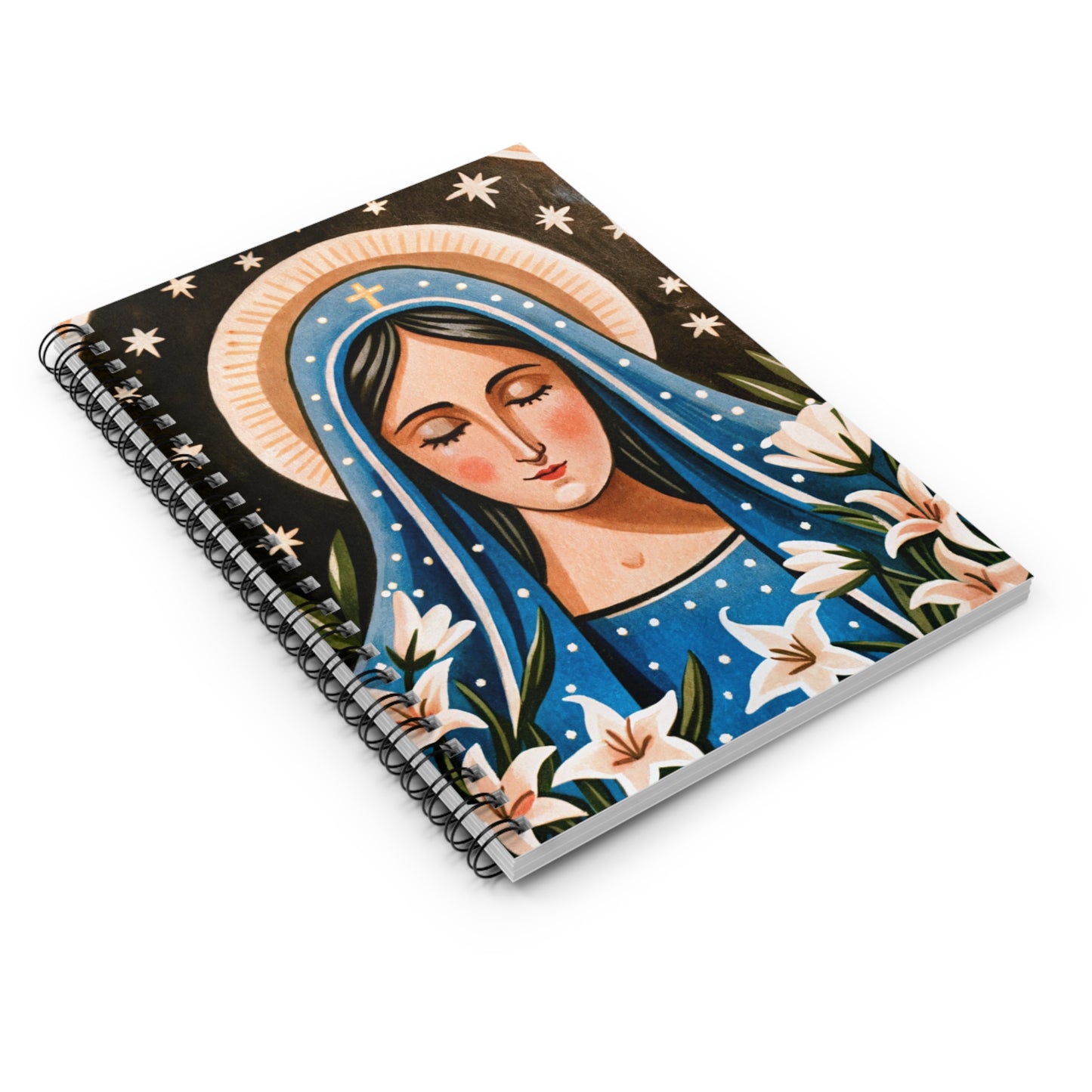 Graceful Virgin Mary Spiral Notebook - Ruled Line, Floral Design Notebook