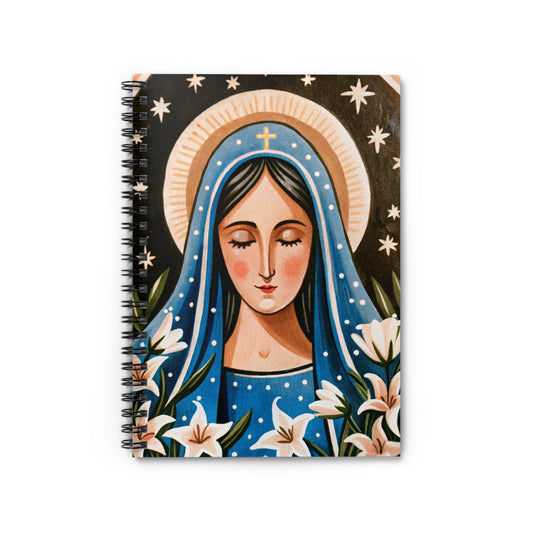 Graceful Virgin Mary Spiral Notebook - Ruled Line, Floral Design Notebook